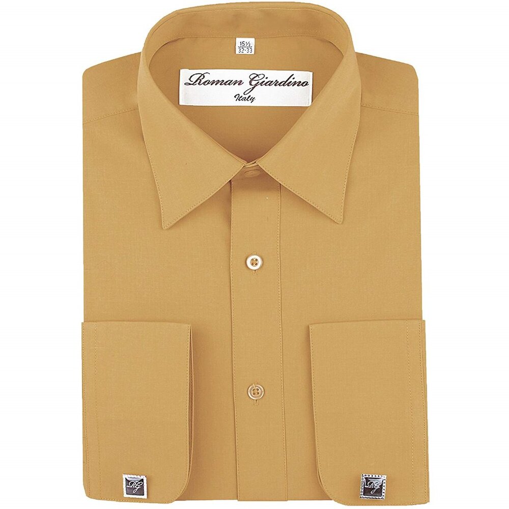 Men's Dress Shirts Convertible Long Sleeve Botton Down Collar - Peach